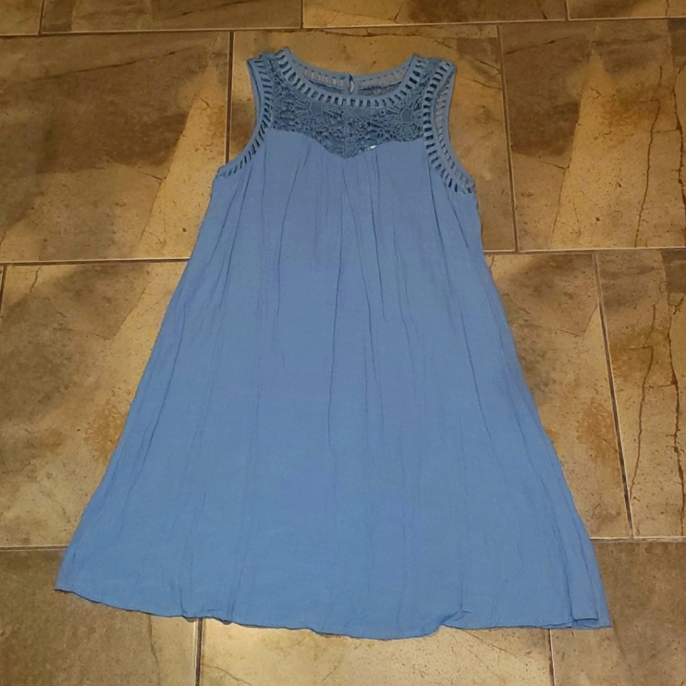 Altar'd State Dress Blue Sleeveless Babydoll Lined Flowy Embroidered
